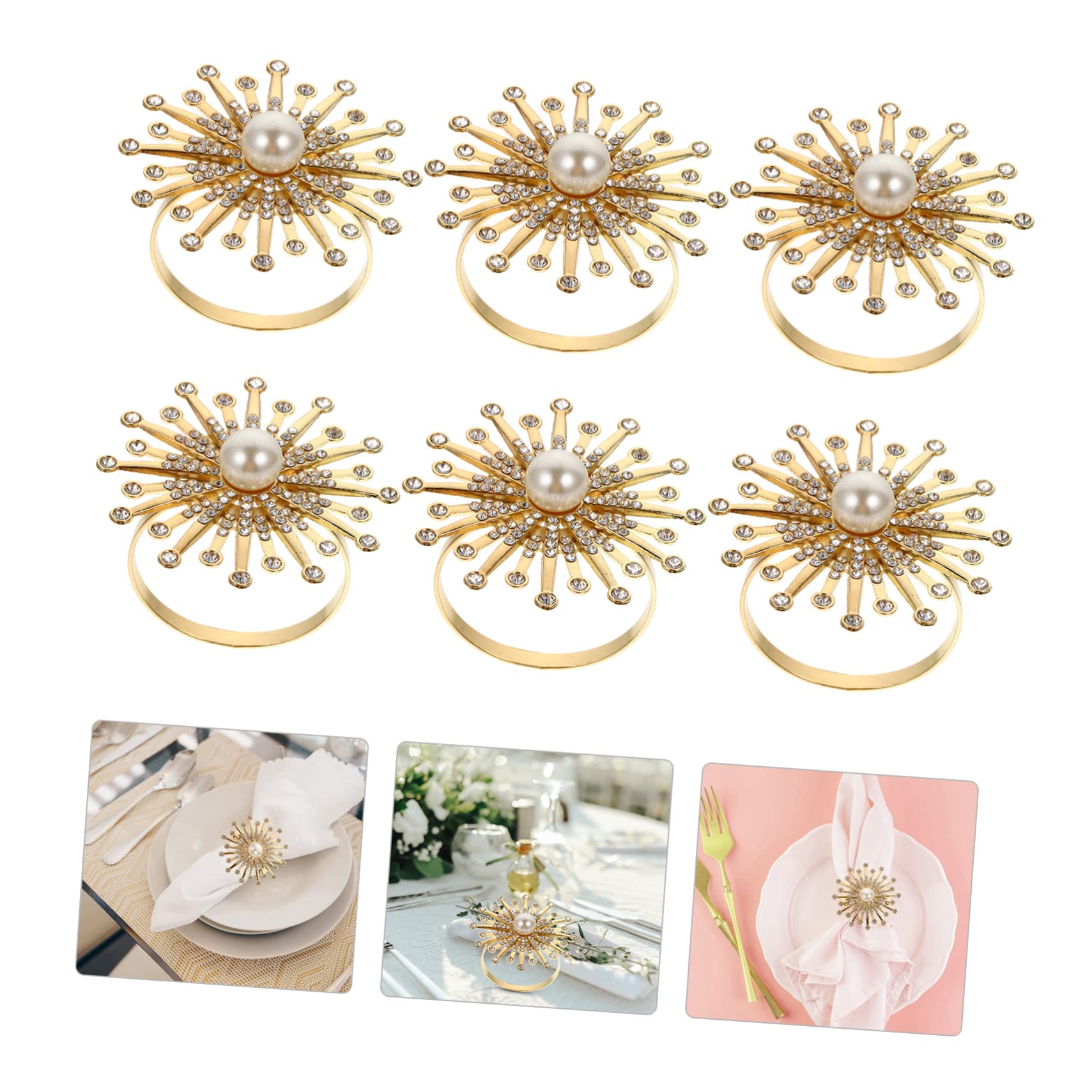 TOPBATHY 12 Piezas Anillo De Servilleta De Anillos De Oro Decoración De La Mesa De Comedor De La Boda Decoración De La Boda De Oro Servilletero De Girasol Pedrería De Rhinestone