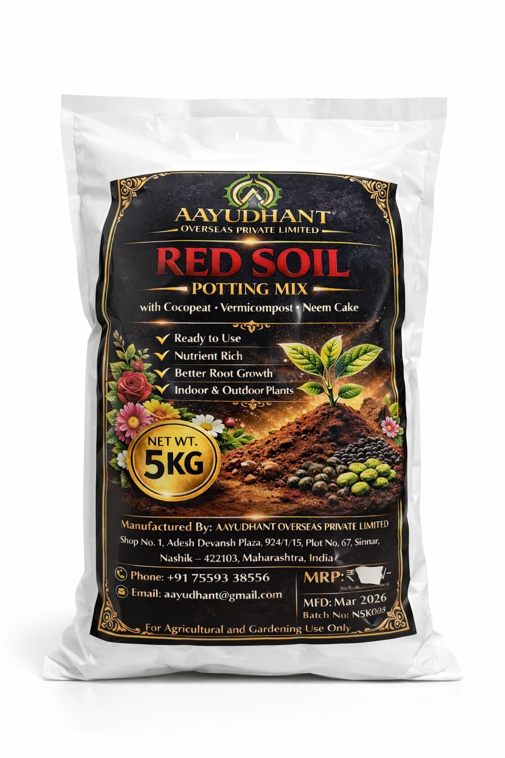 Aayudhant Red Soil Potting Mix with Cocopeat, Vermicompost & Neem