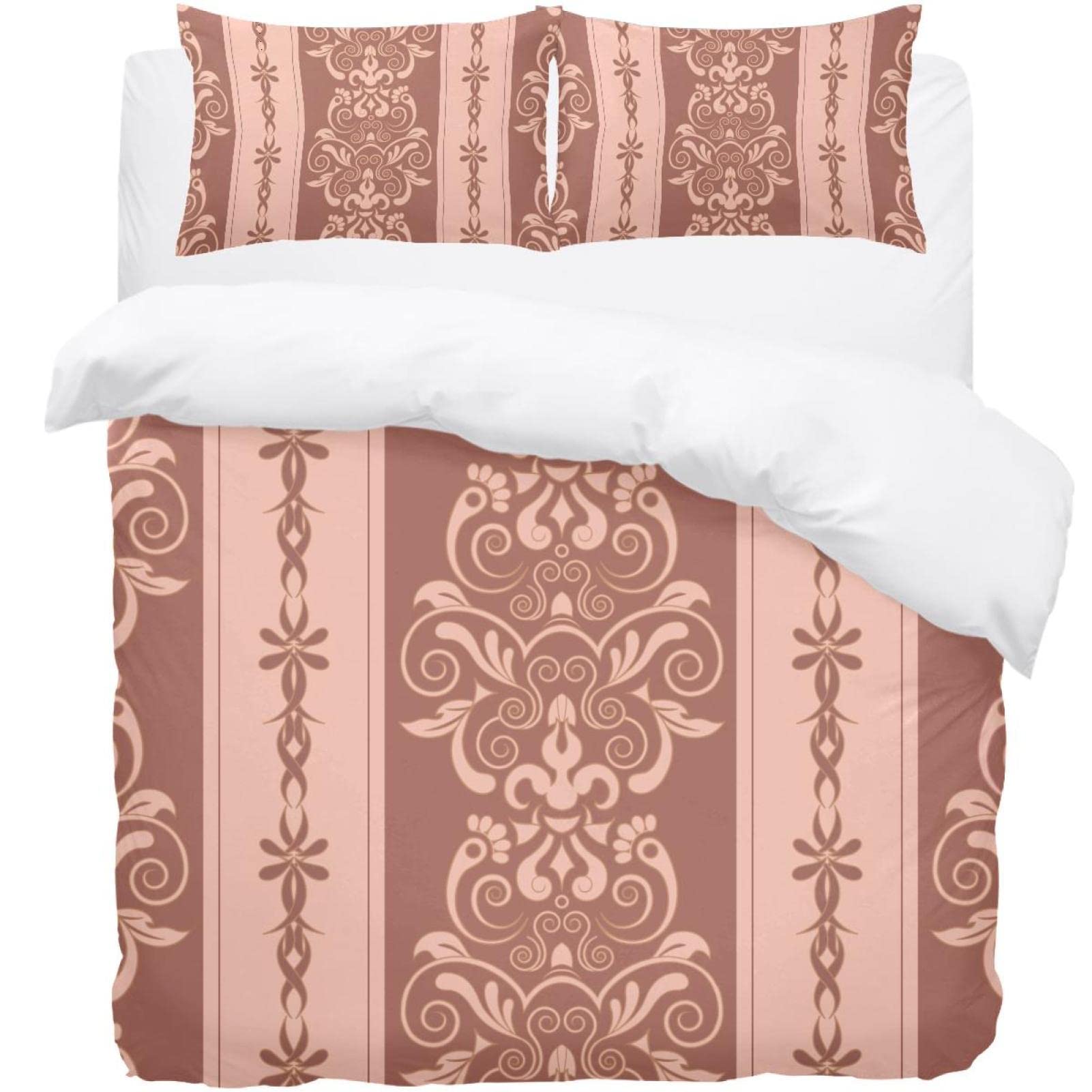 Housse de couette et 2 taies d'oreiller en parure de lit au tissage supérieur fleurs et rayures