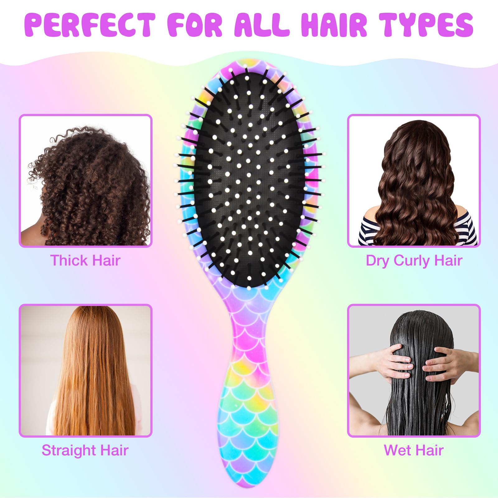 Kids Hair Brush Girls, Toddler Wet Dry Detangling Hair Brush for Curly Thick Hair Pain-Free Comb Girls Kids Women Unicorn Mermaid - Image 4