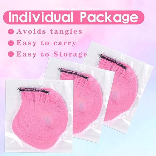 Miniatura 5 de 12 extensiones de cabello rosa con clip, extensiones rizadas y onduladas de color para niños y niñas, extensiones sintéticas con reflejos para