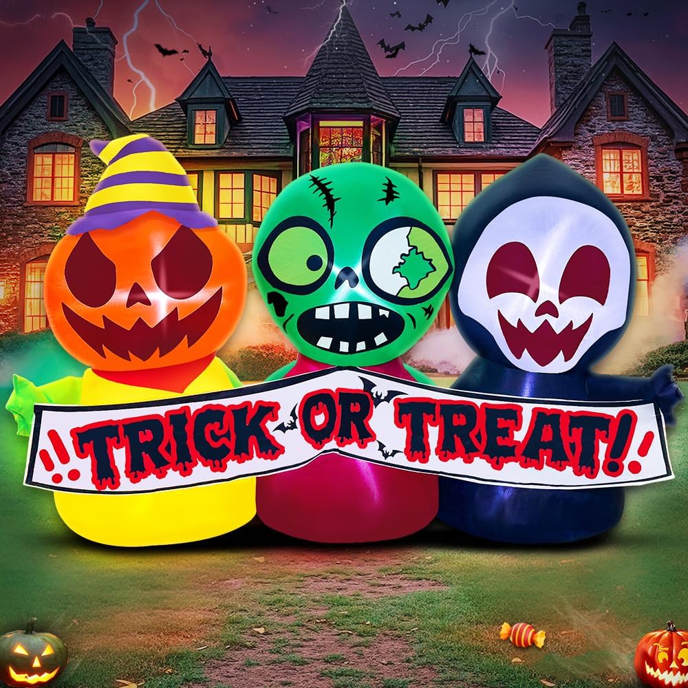 6FT Halloween Inflatable Decoration Outdoor, Halloween Decoration Outdoor Inflatable Trick or Treat Halloween Party Blow up Pumpkins Holiday Garden Yard Lawn Décor
