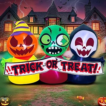 6FT Halloween Inflatable Decoration Outdoor, Halloween Decoration Outdoor Inflatable Trick or Treat Halloween Party Blow up Pumpkins Holiday Garden Yard Lawn Decor