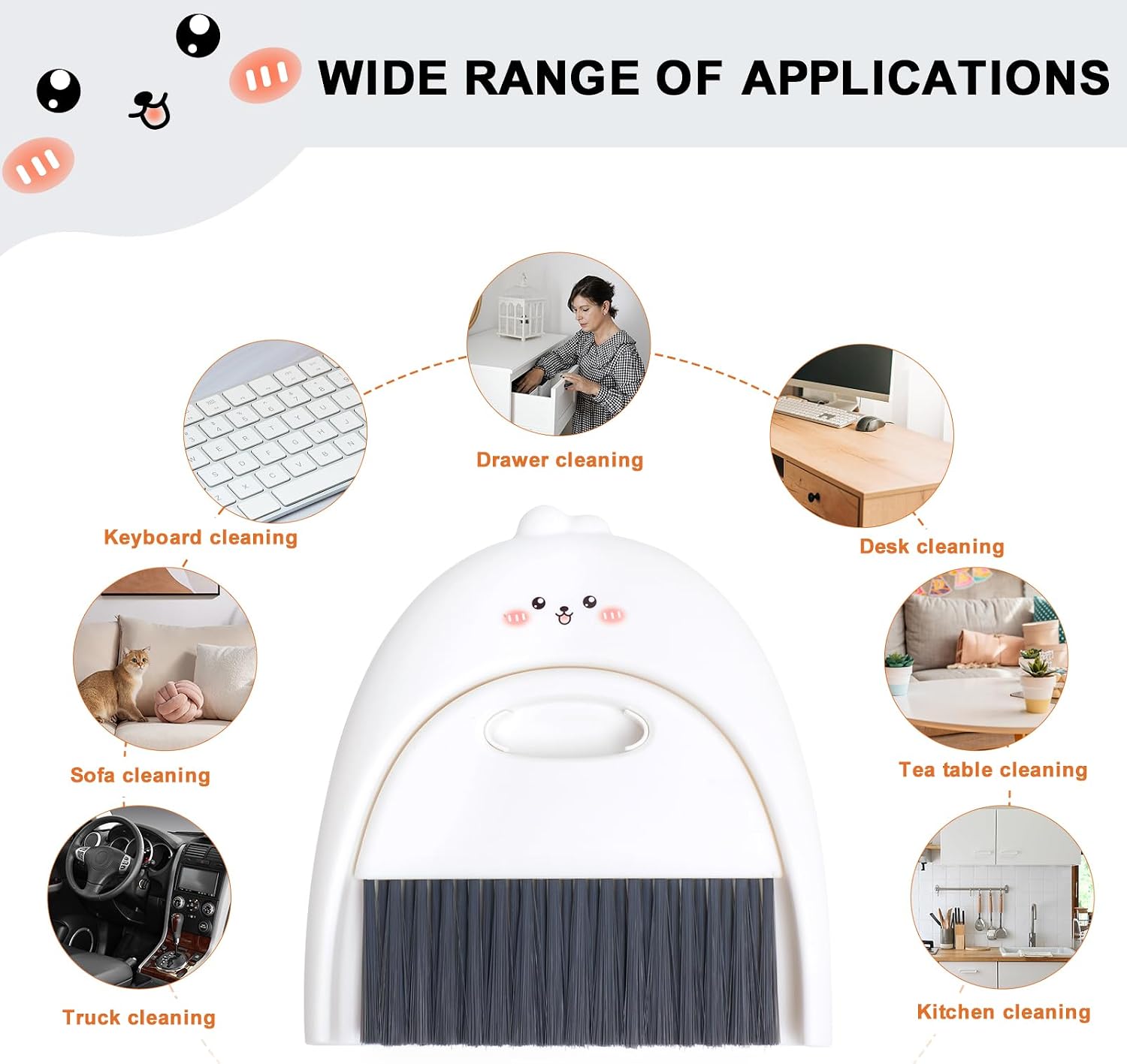 Mini Dustpan and Brush Set, Small Handheld Dust Pan with Clean Broom for Home, Kitchen, Desktop, Sofa, Keyboard, Table and Pet Cages(Cute Animal)