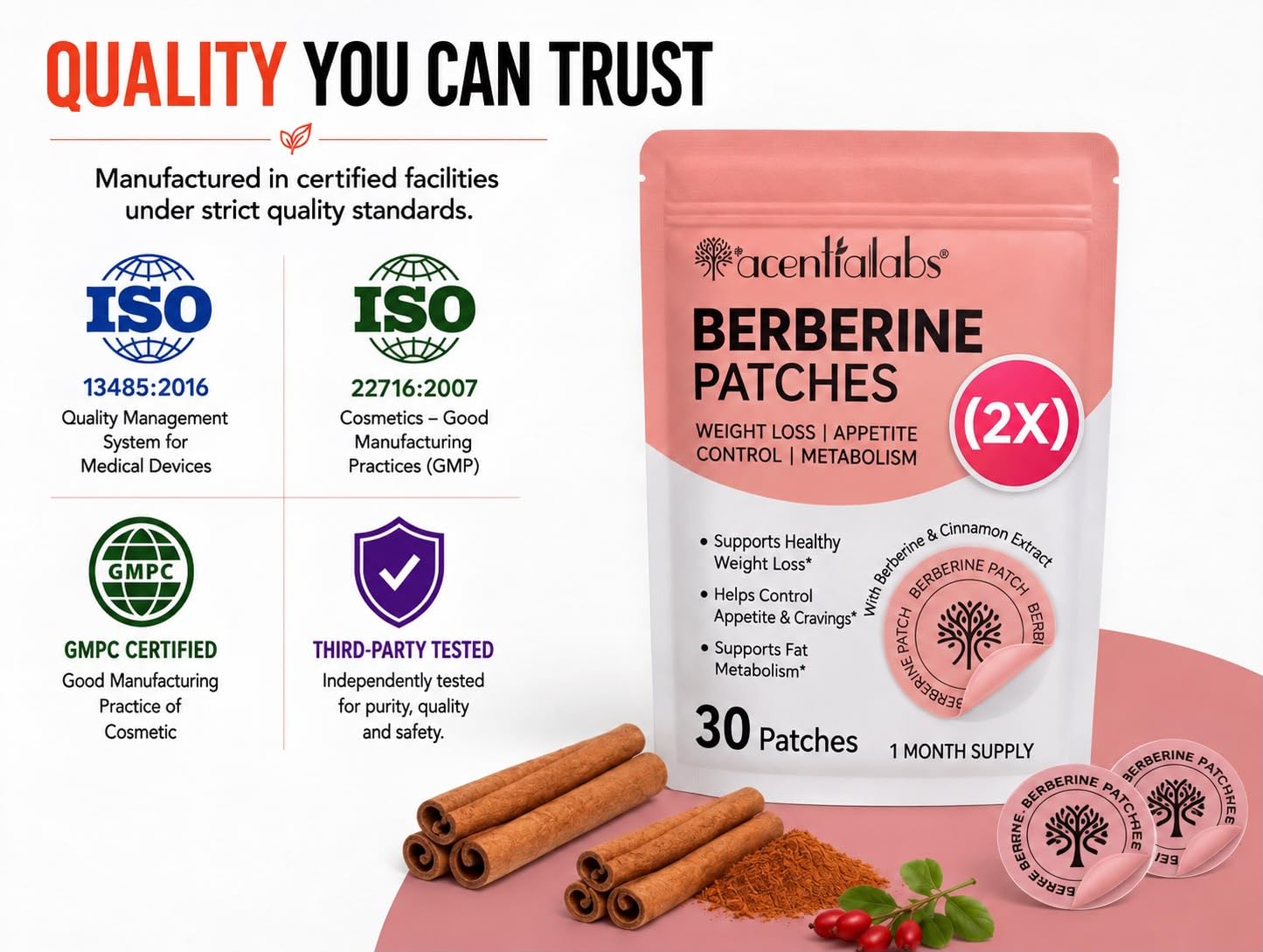 Premium 60 Berberine Patches for Women & Men Transdermal Herbal Patch for Metabolism & Appetite Support, Plant-Based Wellness with Cinnamon Extract (60 Patches) 2 Months — Amazon image 6