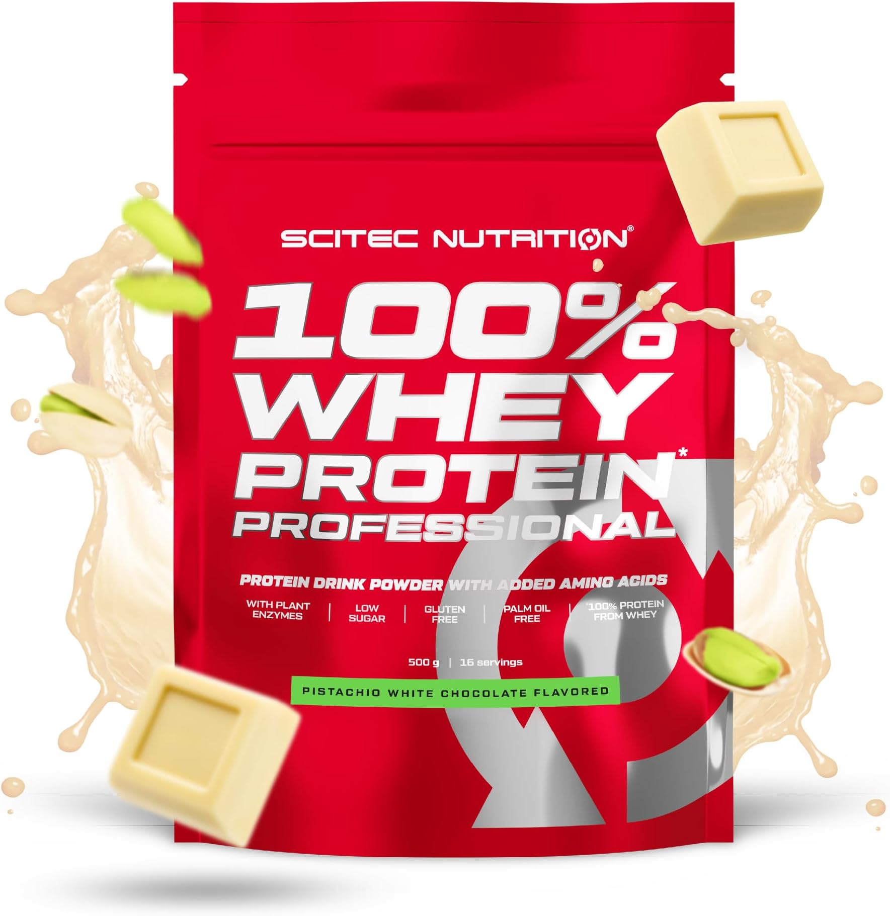 Scitec Nutrition 100% Whey Protein Professional – Enhanced with Extra Amino Acids & Digestive Enzymes – Gluten-Free – Palm Oil Free, 500 g, Pistachio-White Chocolate