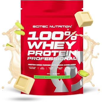 Scitec Nutrition 100% Whey Protein Professional Enriched with Additional Amino Acids and Digestive Enzymes Gluten Free Palm-Oil Free 500 g Pistachio White Chocolate