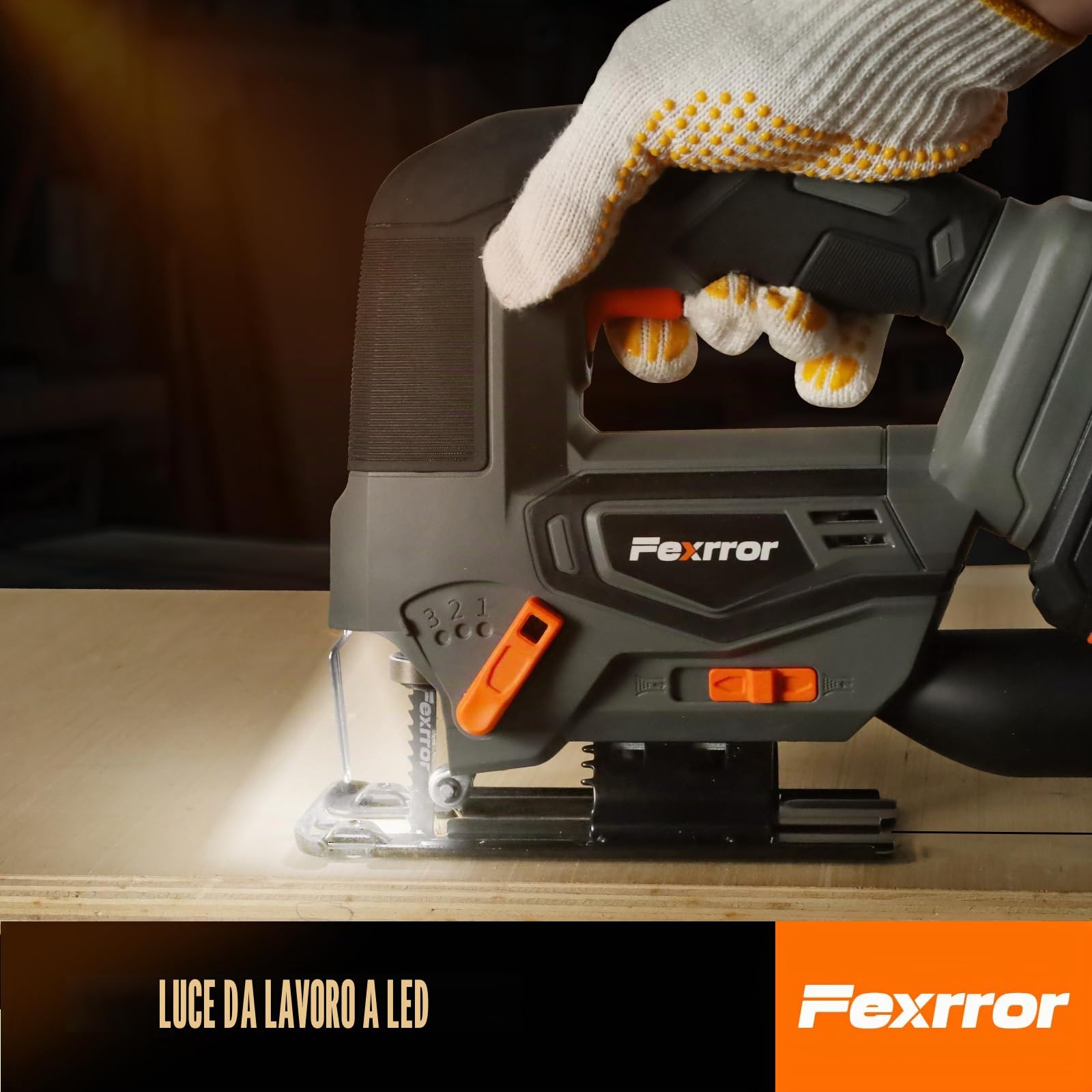 Seghetto alternativo senza fili con 2 batterie da 2000 mAh, angolo di smussatura (0°-45°), cambio lama senza attrezzi, luce LED, sega elettrica orbitale a 4 posizioni per taglio di metalli in