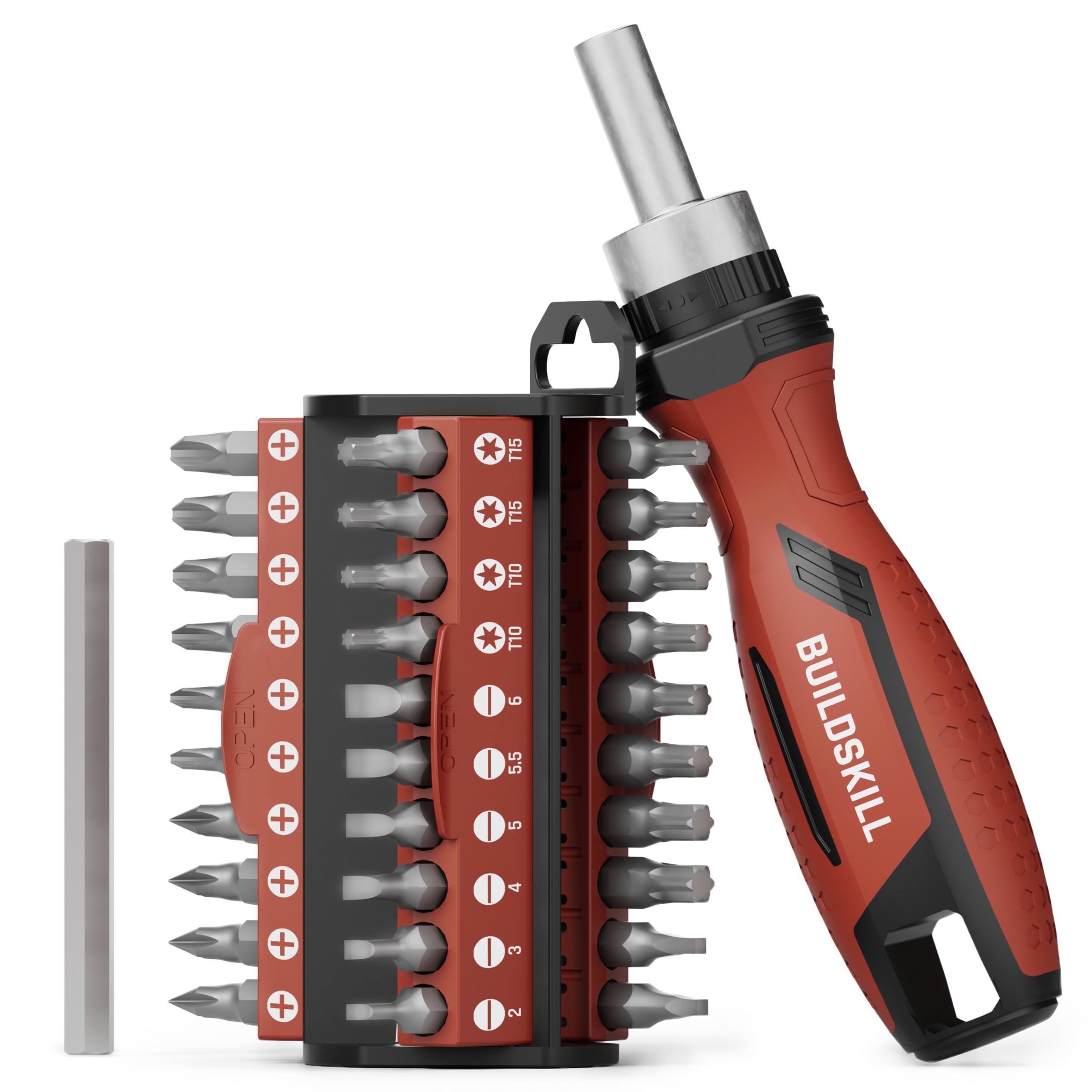 BUILDSKILL 31 Pieces Ratchet Screw Driver Kit | CR-V Bits | Anti-Skid TPR Grip | 30 x Screwdriver Bits | 1 x 75mm HEX Shank | Magnetic Bit Holder | DIY & Professional Screwdriver Set-image-1