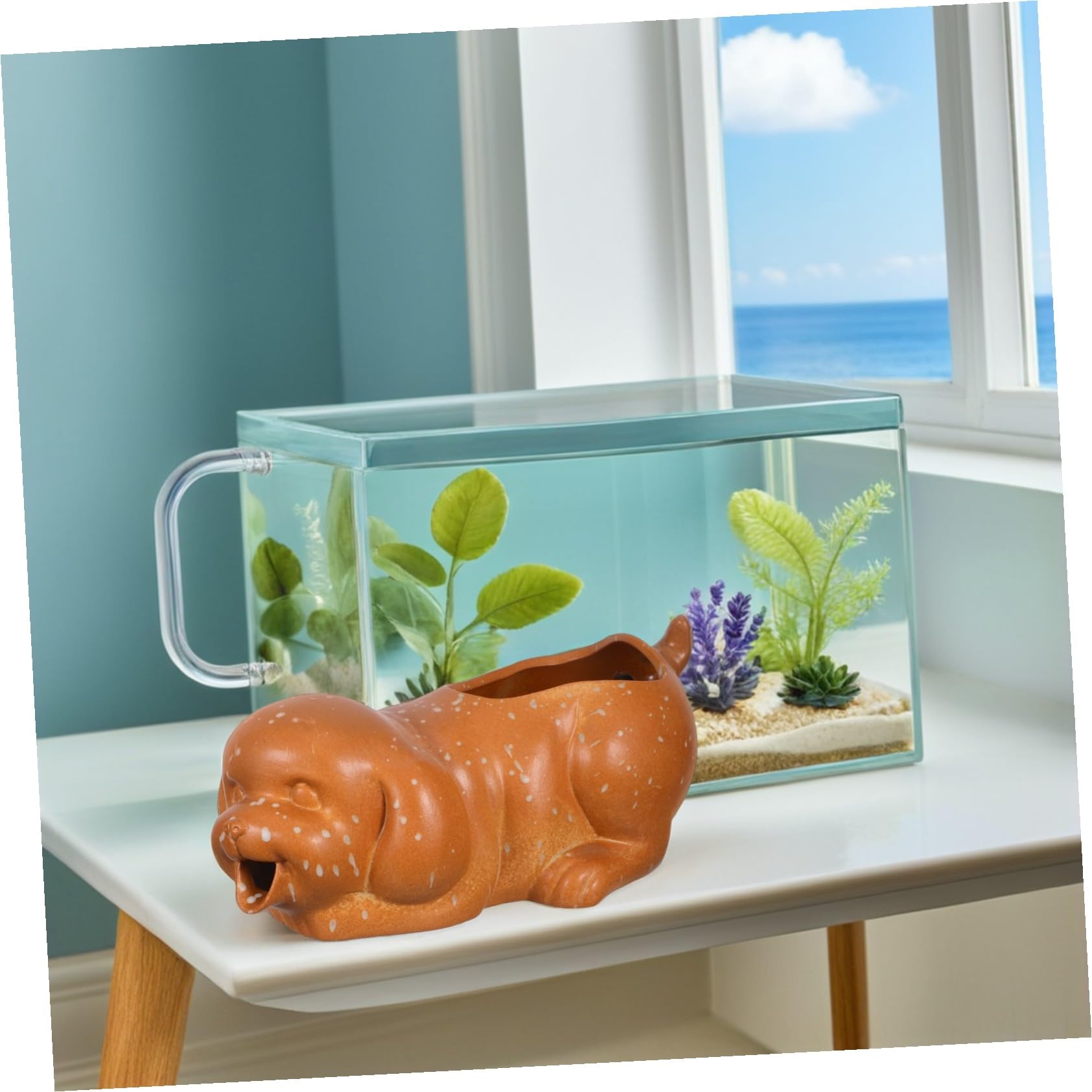 BESTonZON Fontana in Ceramica Beccuccio d Acqua Decorazione Per Acquario Scultura Forma Di Pesca Accessori Per Fontana Da Patio Cascata in Barattolo Per Esterno