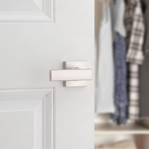 Miniatura 2 de Manija de puerta de paso interior Kwikset Breton, palanca para puertas de armario y pasillo, manija reversible sin bloqueo, níquel satinado, con