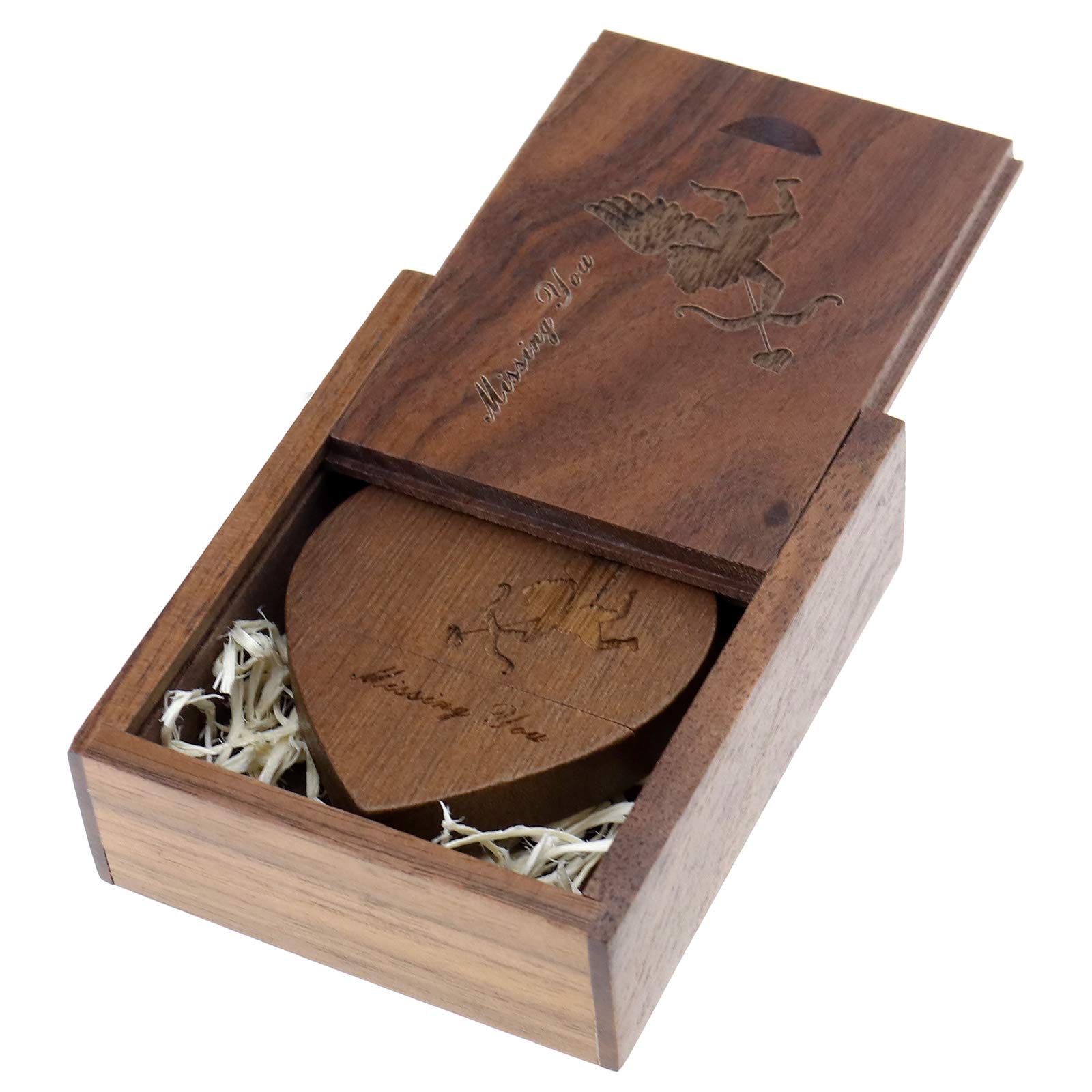 64GB Wooden Heart Shape USB Flash Drive with Gift Box Girl Boy Friend Valentine's Day