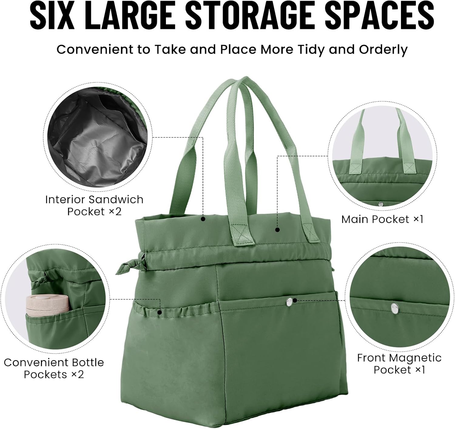 MEXS Lunch Bag for Women Reusable Drawstring Insulated Lunch Box Stain-Resistant Large Cinch Closure Lunch Bags for Work Office - Image 3