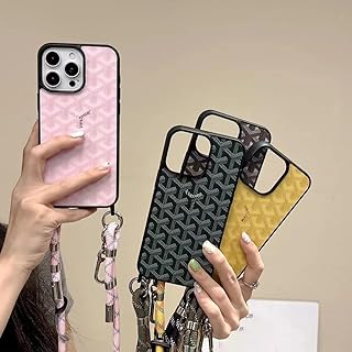 トレンドブランド ゴヤール スマホケース iPhone17ケース Y字柄 モノグラム iPhone16ケース スマホカバー 高級PUレザー 縄掛け 肩掛け ショルダー 復古風 レトロ風 ストラップ付き iPhone多機種対応 (iPhone 16 plus,ピンク)