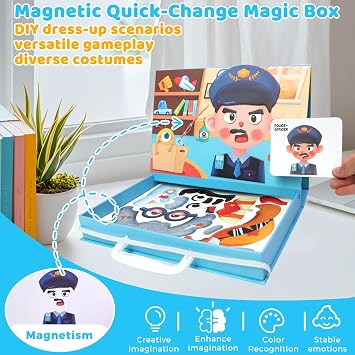 Magnetic Book Boy Face Dress up Game, Magnetic Puzzles for Toddlers 3-5, Decorate Refrigerator with Magnetic Puzzles, Flying Chess, Portable Travel Game, Enhance Creativity & Learning,Gift