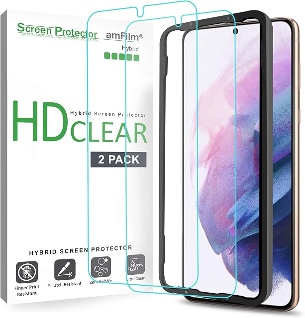 amFilm (2 Pack Screen Protector for Samsung Galaxy S21 Plus (6.7"), Easy Install Hybrid Film (2021)