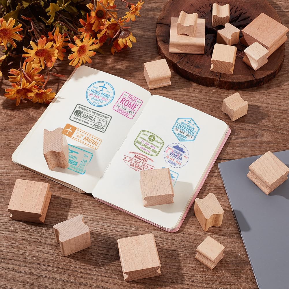 BENECREAT 40 bloc de Tampons en Bois 5 taille de Supports de Tampon en Caoutchouc Vierges avec Feuille de Tampon en Caoutchouc Accessoires de Joint en Caoutchouc pour Gravure Laser L'Artisanat DIY