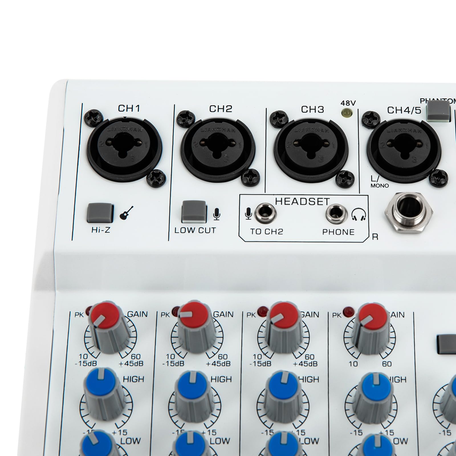 Mixer bianco a 7 canali, mixer audio a 7 canali, mixer musicale a 7 canali, 18,3 x 20,8 x 4,5 cm, per spettacoli sul palcoscenico, nastro nuziale, karaoke live streaming