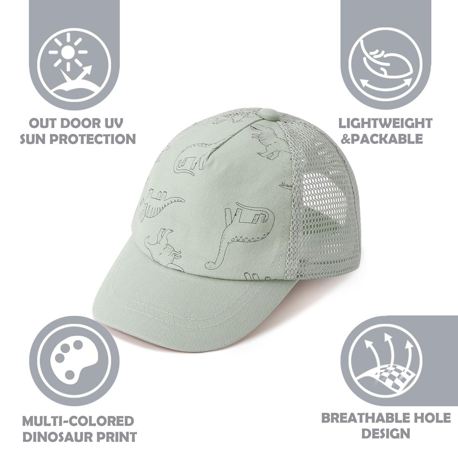 DRESHOW Maluch Bejsbolówka Czapka Dziecko Słońce Czapka Urocze Jednolity Kolor & Dinozaur Wzór Czapki Unisex Dziecko Trucker Czapki Niemowlę Maluch Dziecko Czapki dla Chłopcy Dziewczynki