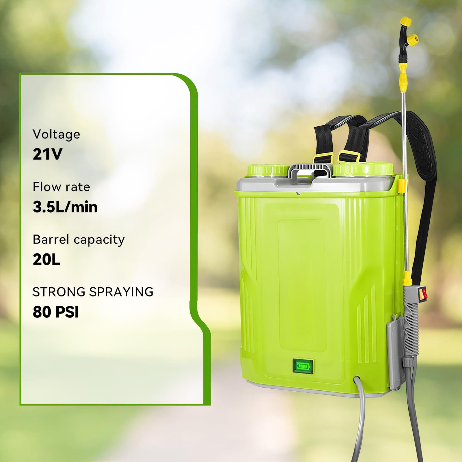 Pulvérisateur à Dos 20L, Pulvérisateur Électrique 21V,5 Buses (Vert)