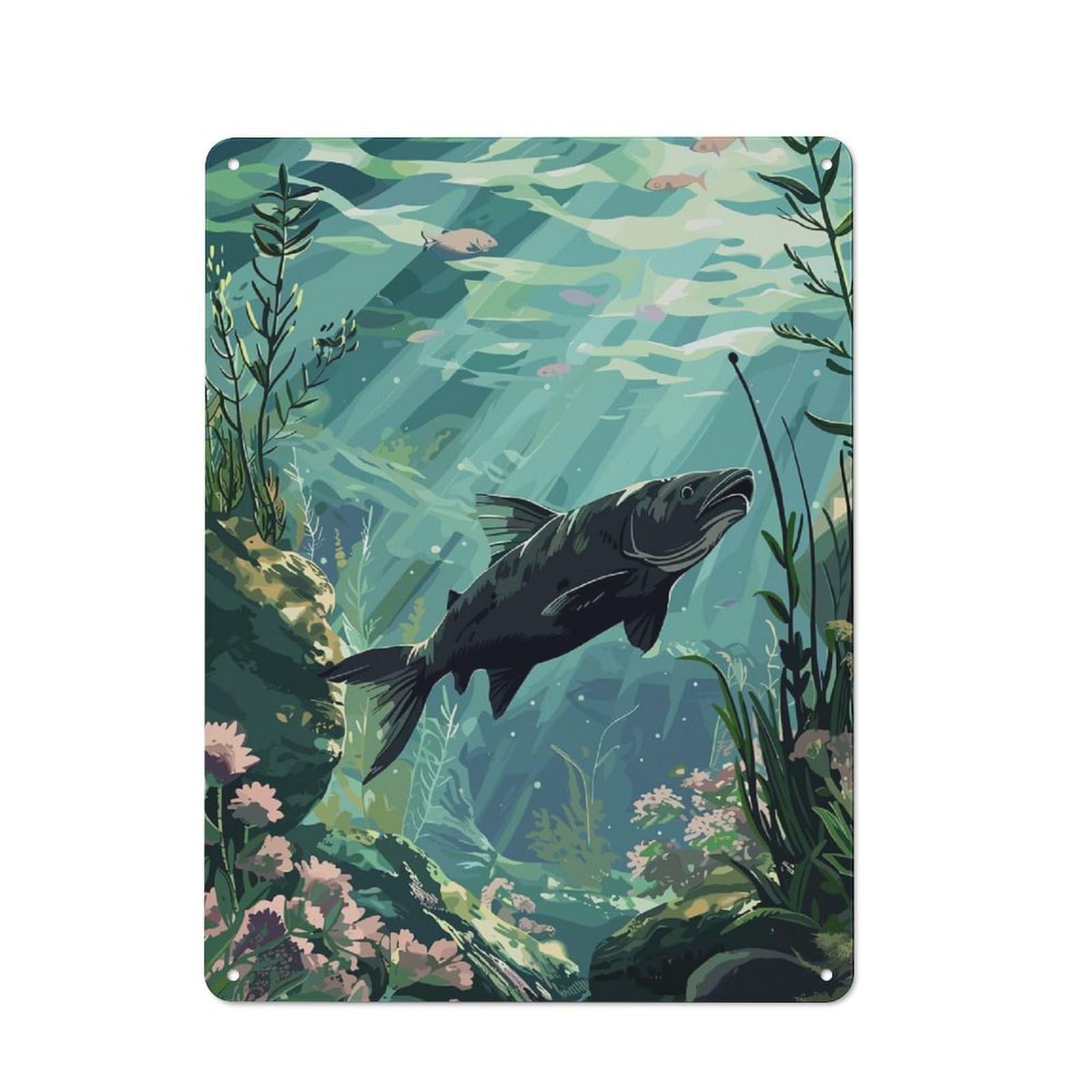 Junmoney Style-22 Fish Swimming Underwater Cafe Metal Sign 40X30cm, Bistro Style Bistro Wall Plaque For Coffee Bar, Small Shop Or Dining Room