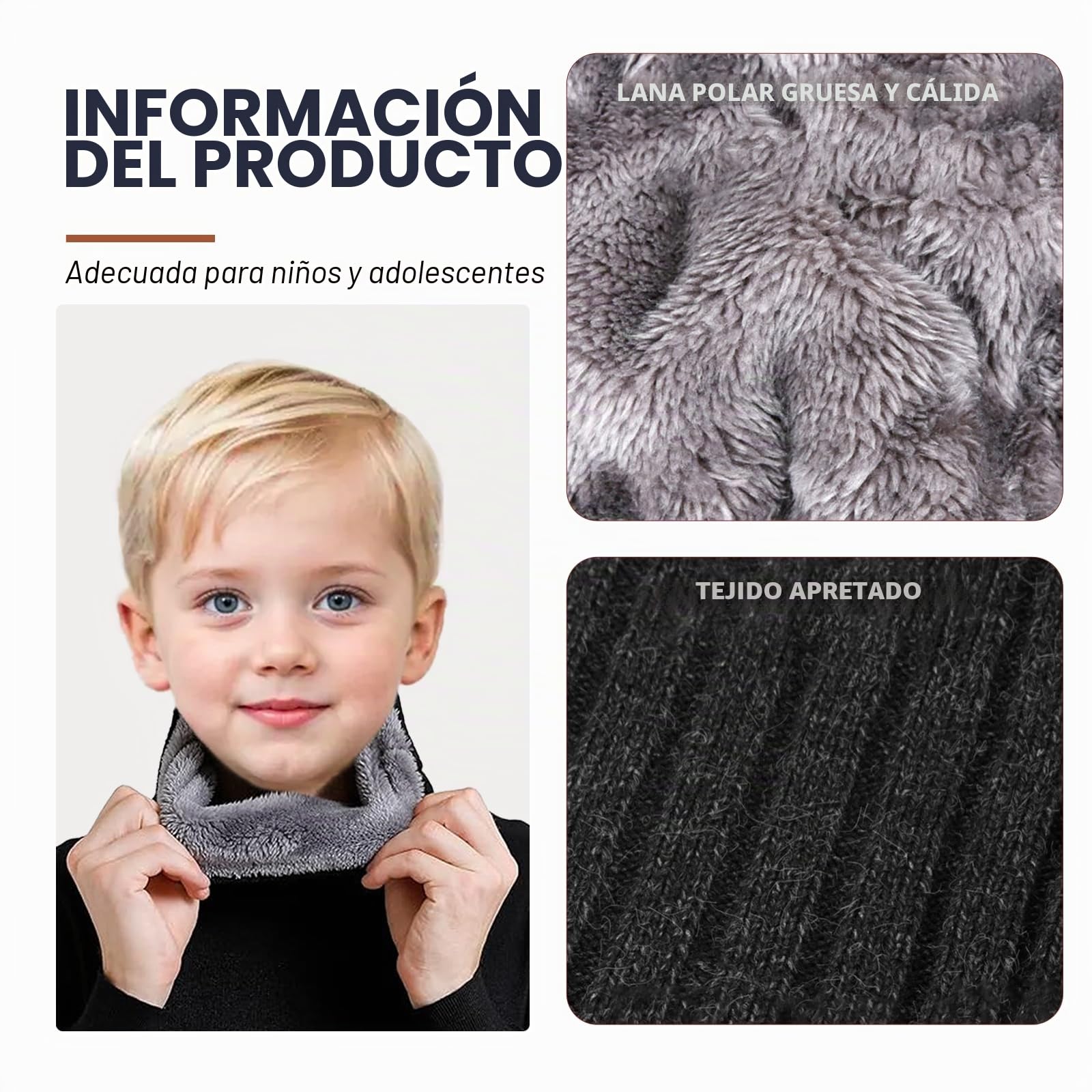 2 Piezas Tubos de Invierno para Niños, Bufanda de Tubo de Esquí, Bucle, Calentador de Cuello, Térmica Resistente al Viento para Ciclismo, Negro Gris Claro