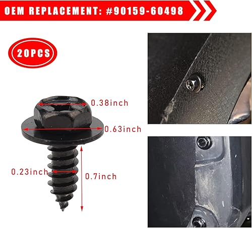 Miniatura 10 de Dickno 10 tornillos para guardabarros de automóvil, pernos de tornillo para parachoques automotrices 90159-60498 compatibles con Tacoma, Tundra,