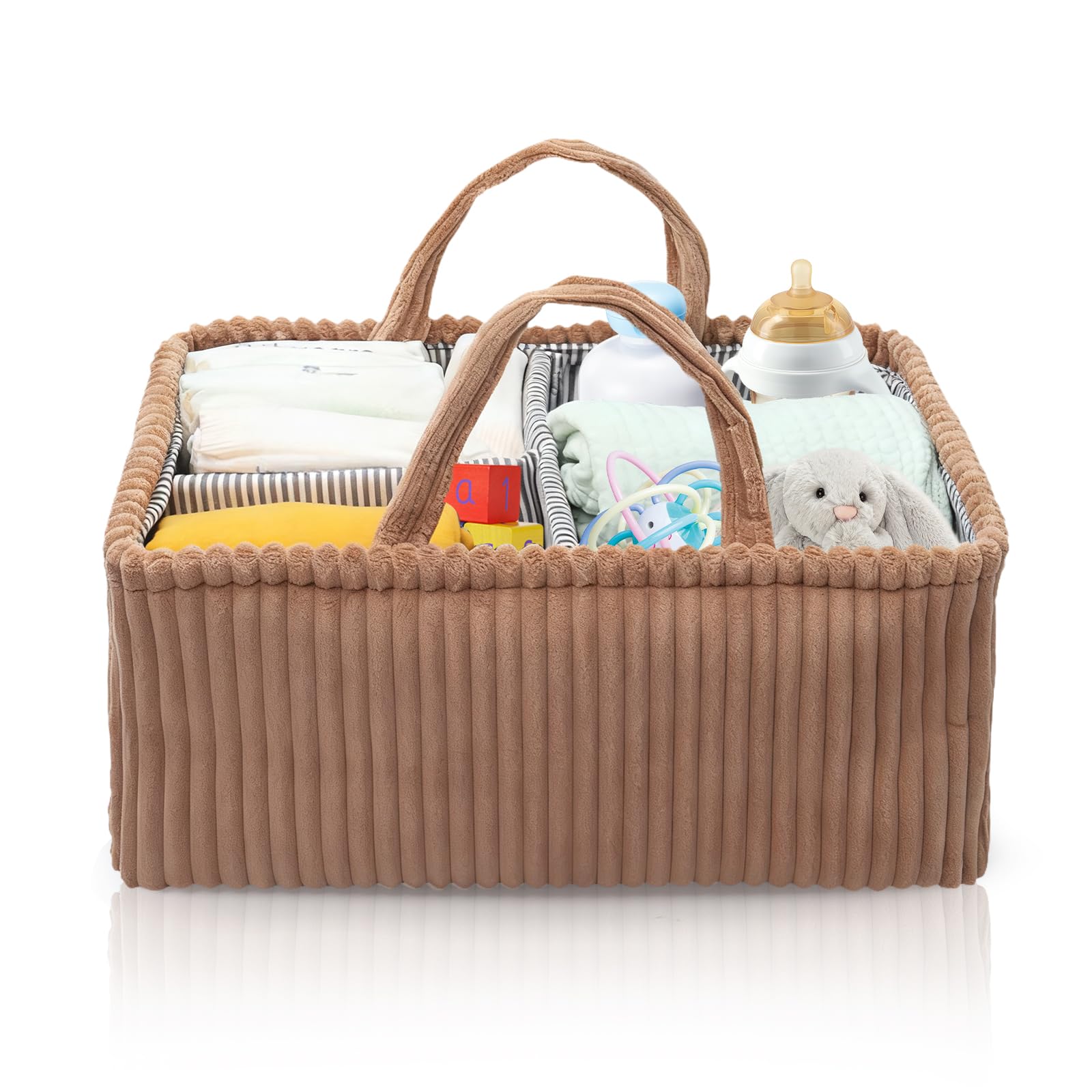 Organiseur de table à langer bébé panier velours côtelé marron foncé