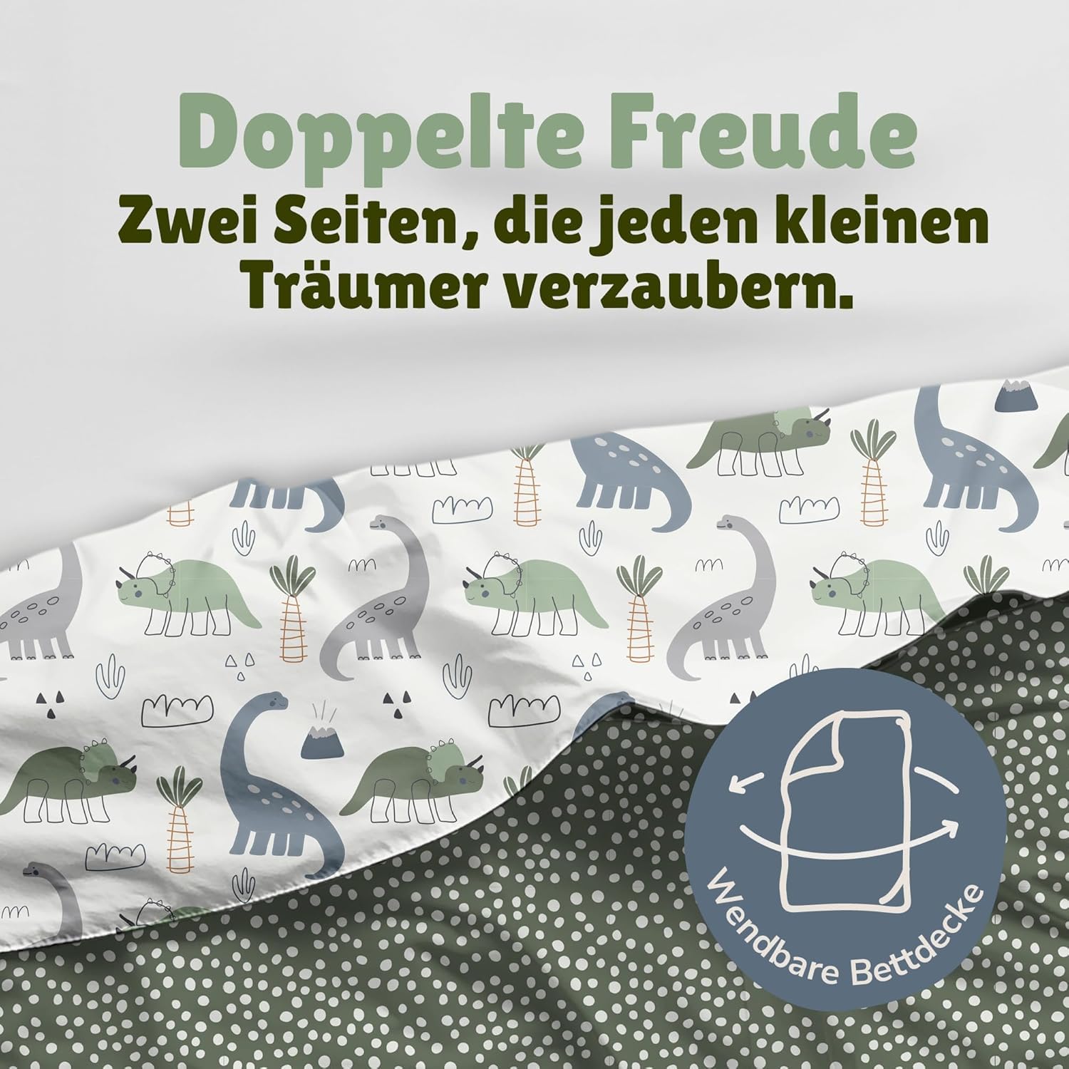 Familando Dino Bettwäsche Set 2-teilig 135x200 80x80 cm – Kinderbettwäsche Dinosaurier Triceratops Brachiosaurus Grün - 100% Baumwolle mit Wendemotiv – Atmungsaktiv & hautfreundlich - Öko-TEX