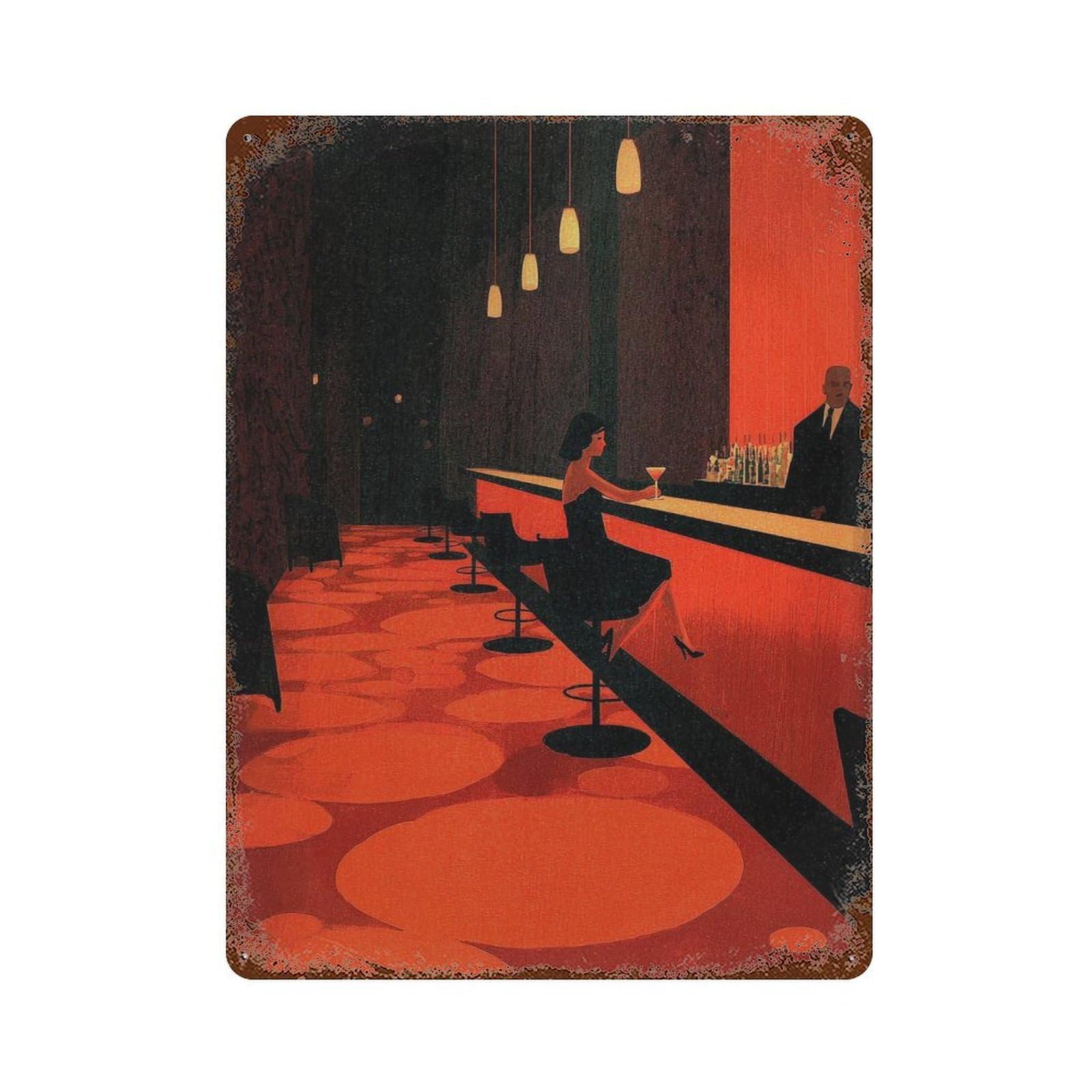 xiaoxiaoshen Woman At Bar. Y2k Indie Wall Decor Art Metal Tin Poster Modern Home Decor Art Home Bar Shop Decorations Vintage Sign 40x30cm
