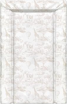Baby Changing Mat 75 x 45 cm, Waterproof Wipe Clean Nappy Changer, Padded Foam, Non Toxic PVC, Unisex Nursery, Toile Inspired Safari Beige Design