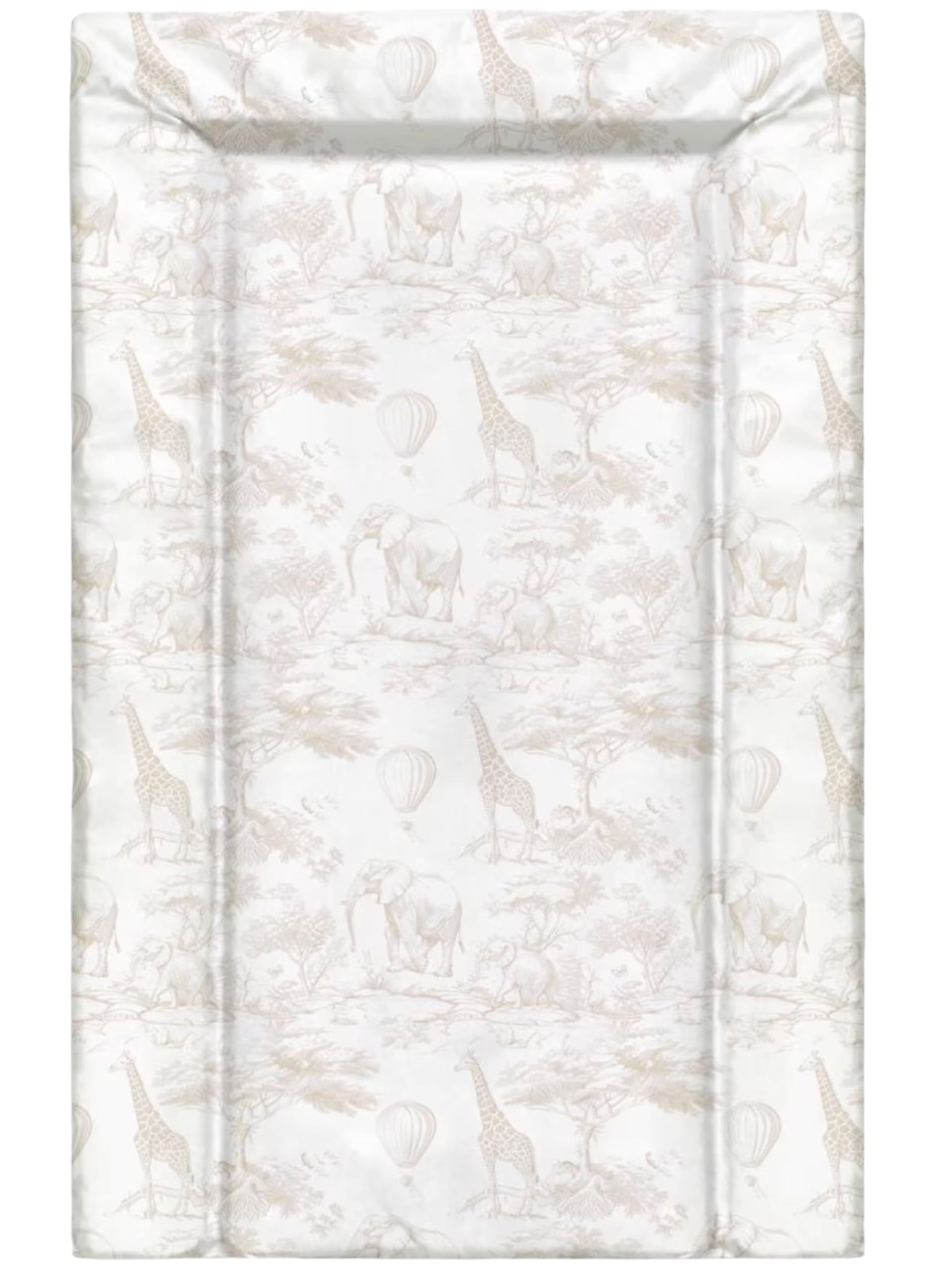 Baby Changing Mat 75 x 45 cm, Waterproof Wipe Clean Nappy Changer, Padded Foam, Non Toxic PVC, Unisex Nursery, Toile Inspired Safari Beige Design