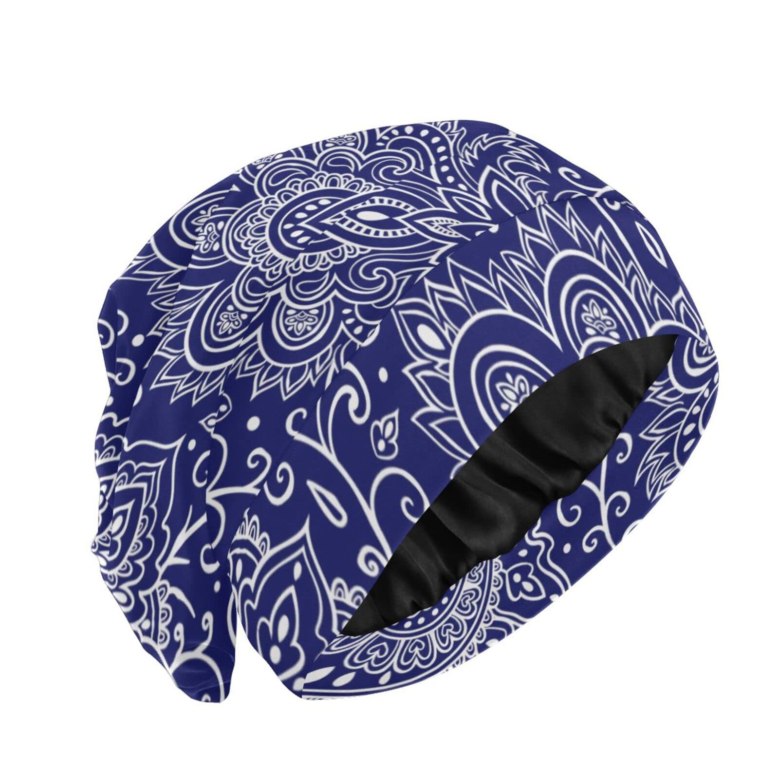Bonnet Sleep Cap Hair Wrap Cover for Sleeping Satin Lined Head Wrap Nurse Cap Night Cap Slouchy Beanie for Men Women Paisley Blue
