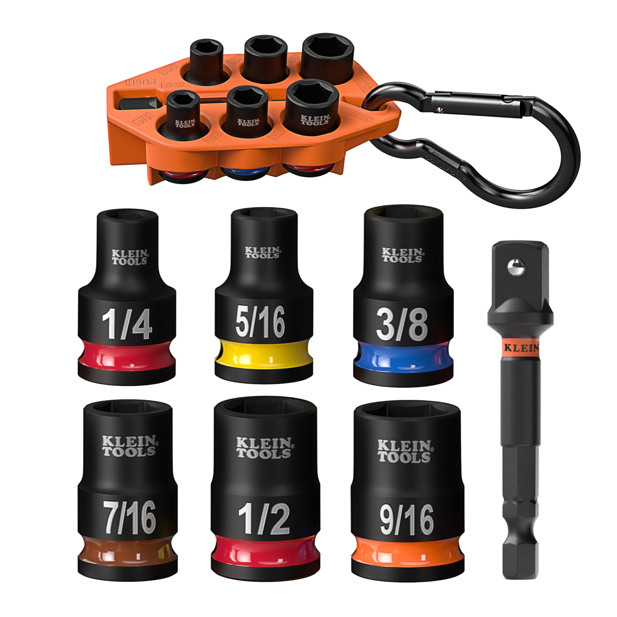 Yunth セット Klein Tools 33808 Grab-And-Go Impact Socket Set, SAE, 7-Piece Set