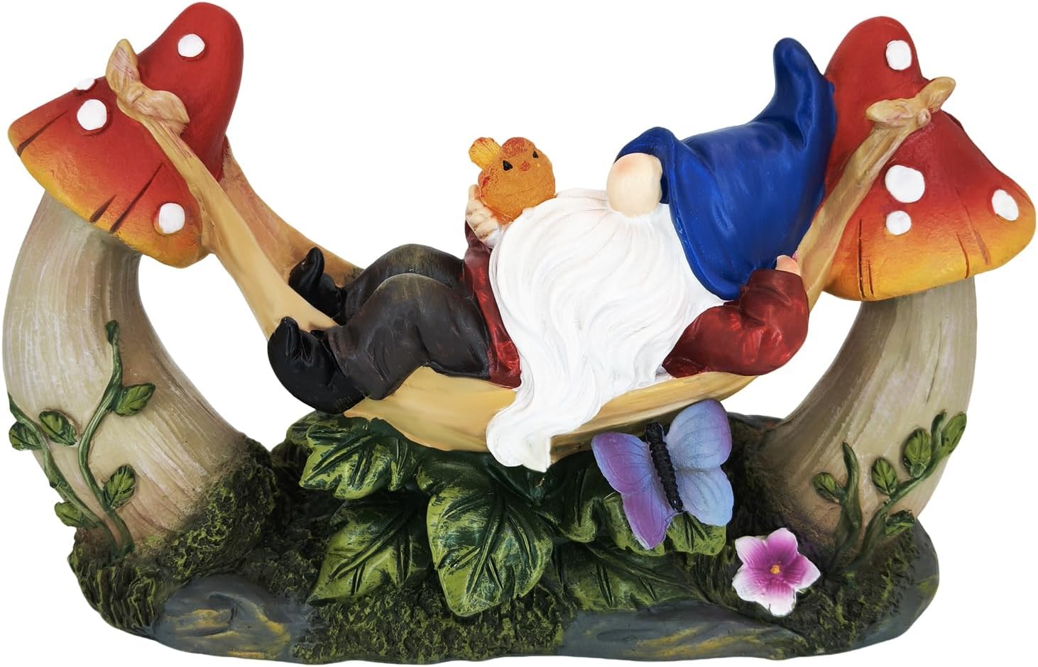 Solar-Powered Garden Gnome Statue - Mushroom LED Light Outdoor Lawn Ornament, Waterproof Resin Sculpture,Weather-Resistant Cute Figurine, Perfect for Yard, Garden Path, Patio Lighting Decor (Red)