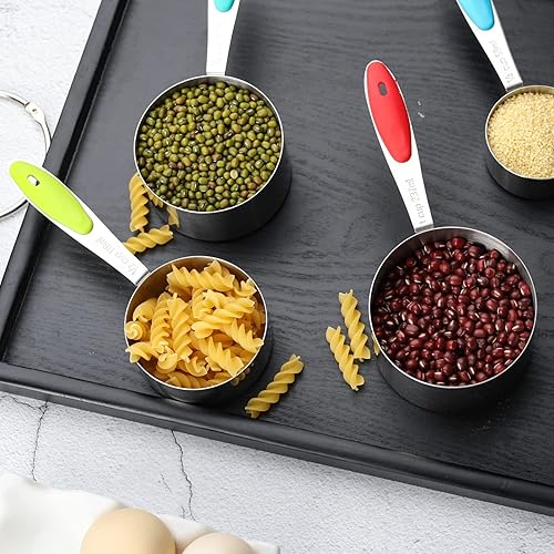 Miniatura 5 de Juego de 8 tazas medidoras apilables de acero inoxidable para ingredientes secos y líquidos