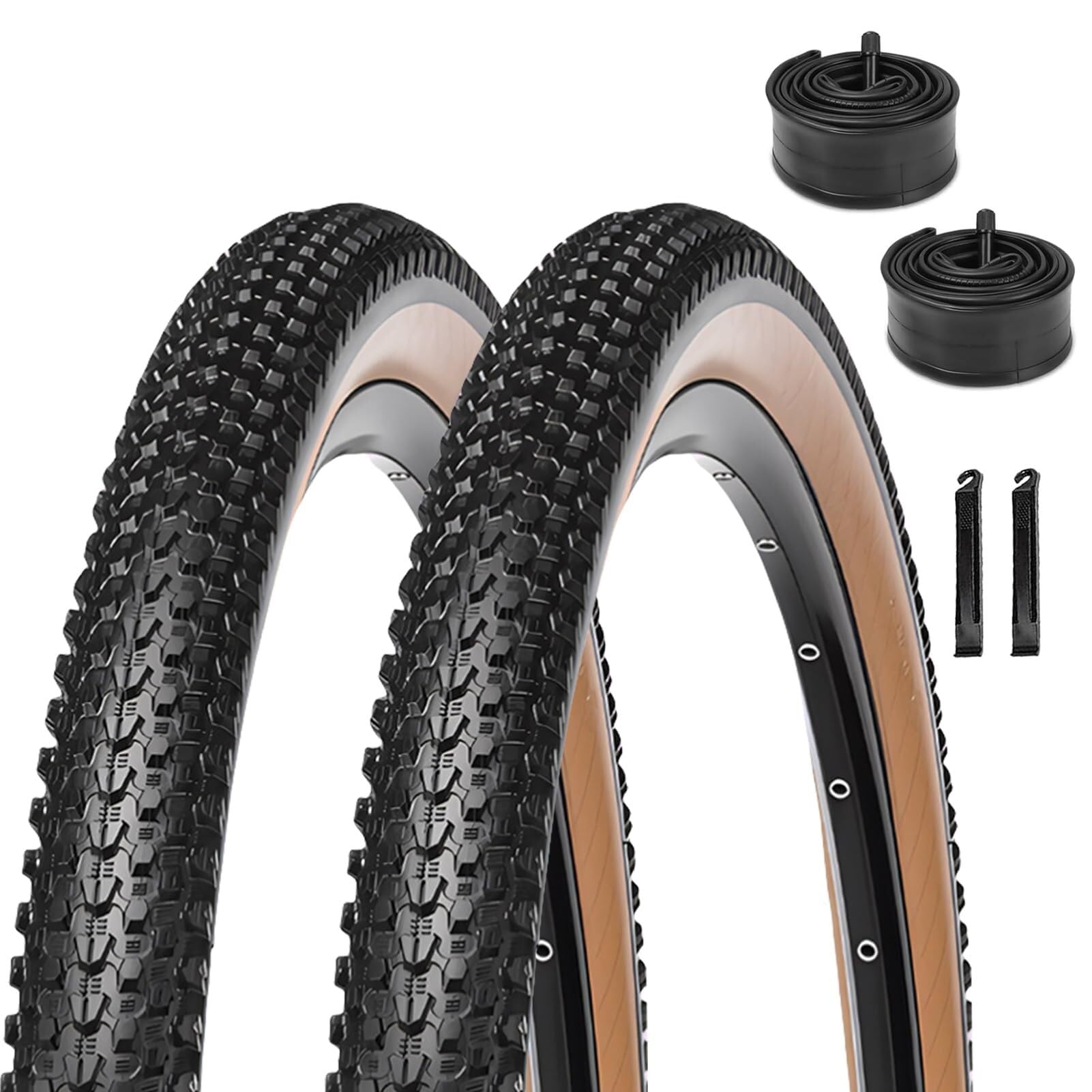 Zestaw 2 opon rowerowych 26x2,10, 27,5X 1,95/2,1 | 29x2,1/2,25 cala 60 TPI Opony rowerowe i dętki zamienne z łyżkami do opon, kompatybilne z rowerem górskim/terenowym