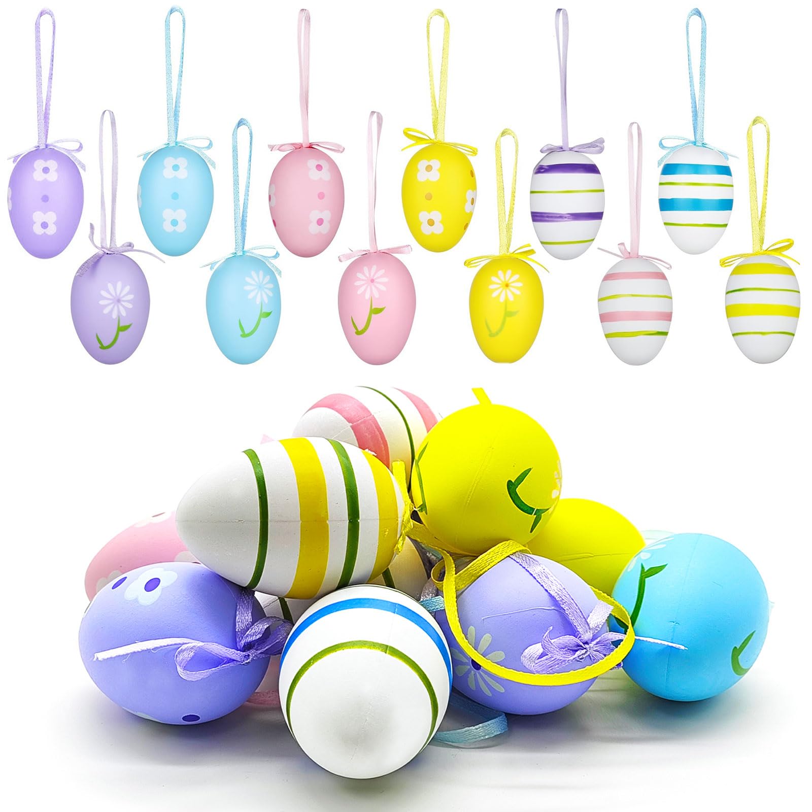 XQMMGOPack of 12 Easter Eggs, Plastic Easter Eggs, Easter Eggs for Hanging, Easter Eggs, Easter Eggs Decoration, Easter Eggs for Indoor and Outdoor Use, Easter Decoration with Great Easter Motifs (B)
