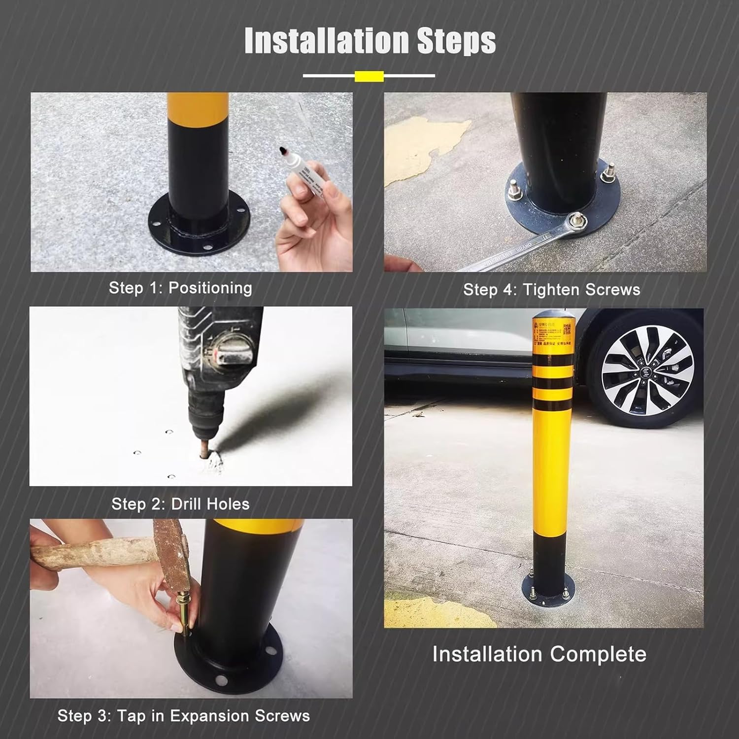 2 Pack Galvanized Steel Safety Bollards for Driveway Parking Barrier Road, Removable with Anchor Bolts, 20 30 39.5 Inches Height