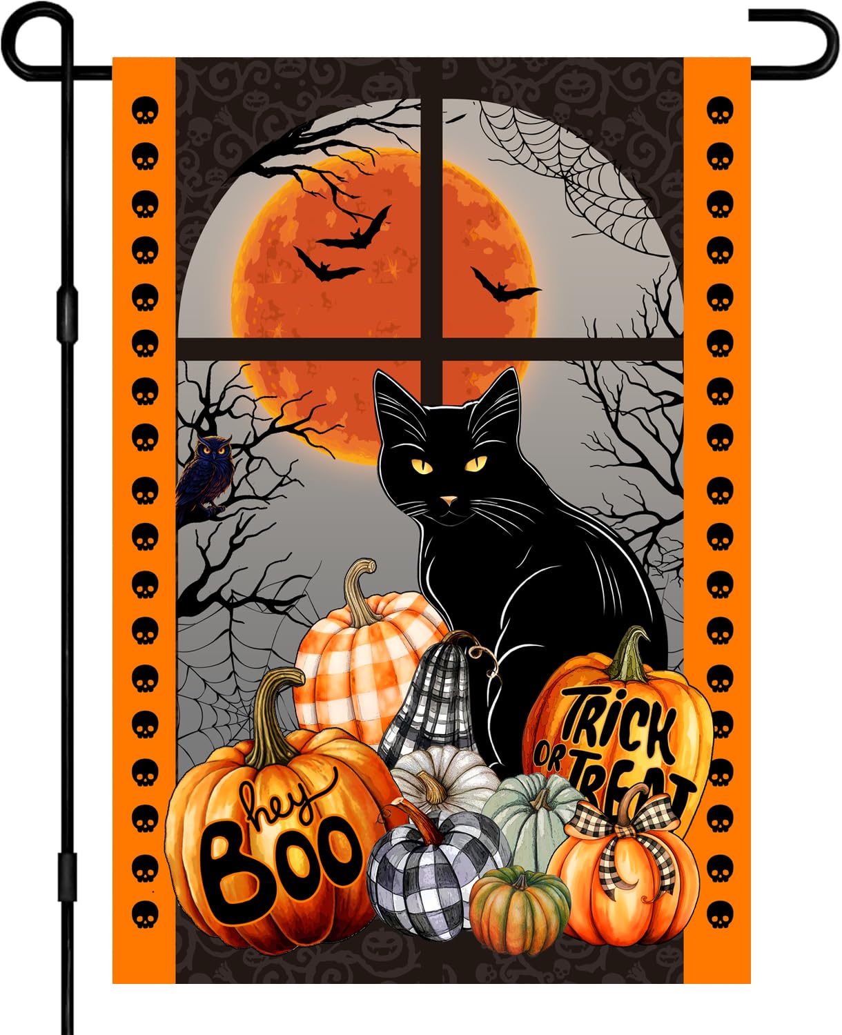 Black Cat Halloween Flag, Pumpkin Trick or Treat Boo Flag, Holiday Yard Flag, Garden Flag 12x18 Double Side