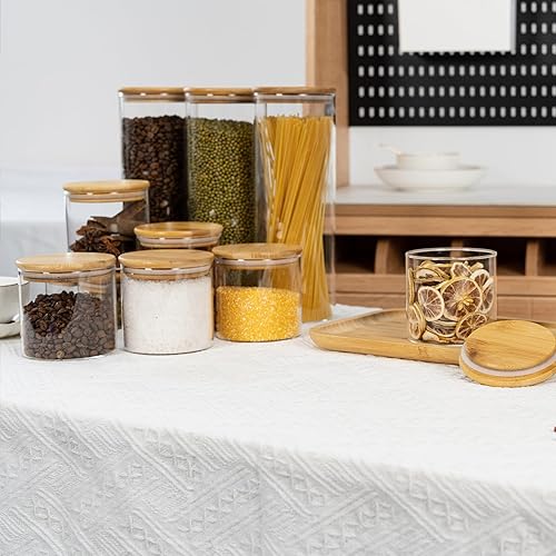 Miniatura 6 de Tarros de almacenamiento herméticos cilíndricos rectos de 70 onzas con tapa de bambú, juego de 3 tarros de vidrio, recipiente de cocina para fideos,