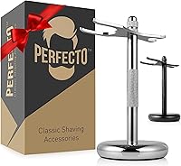 Perfecto Deluxe Chrome Razor & Brush Stand - Premium Safety Razor Holder for Air-Drying & Organized Shaving