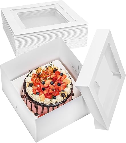 15 cajas para pasteles, 12 x 12 x 8 pulgadas, cajas de panadería blancas con ventana, cajas grandes para hornear con 80 calcomanías para tartas,