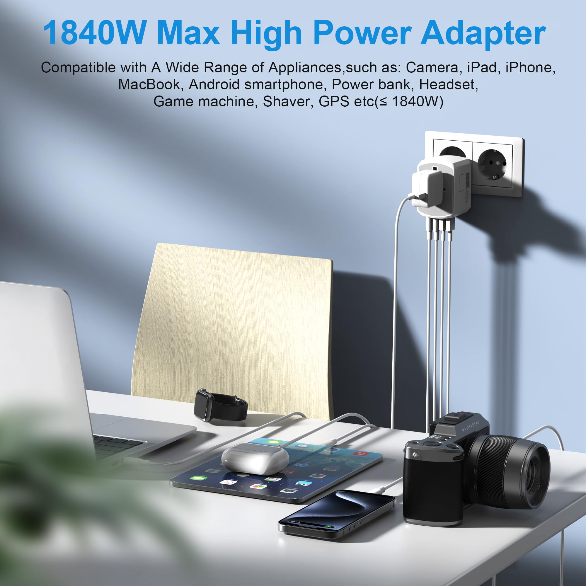 Adaptateur Prise Universelle Voyage International - 5 in1 Travel Adapter Internationale avec 2 USB 2 Type C et 1 AC Universel France vers UK USA Australie Thailande Japon Yioihnm