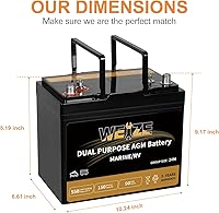 Vista 2 de Weize Dual Purpose AGM Battery BCI Group 24M, Starter & Deep Cycle 150RC 550CCA 12V 90AH Sealed Marine & RV Battery
