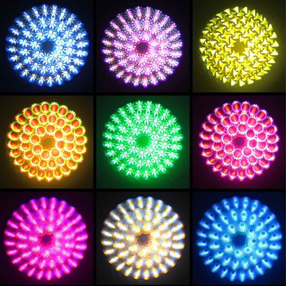 Various light patterns and colors projected by the moving head light