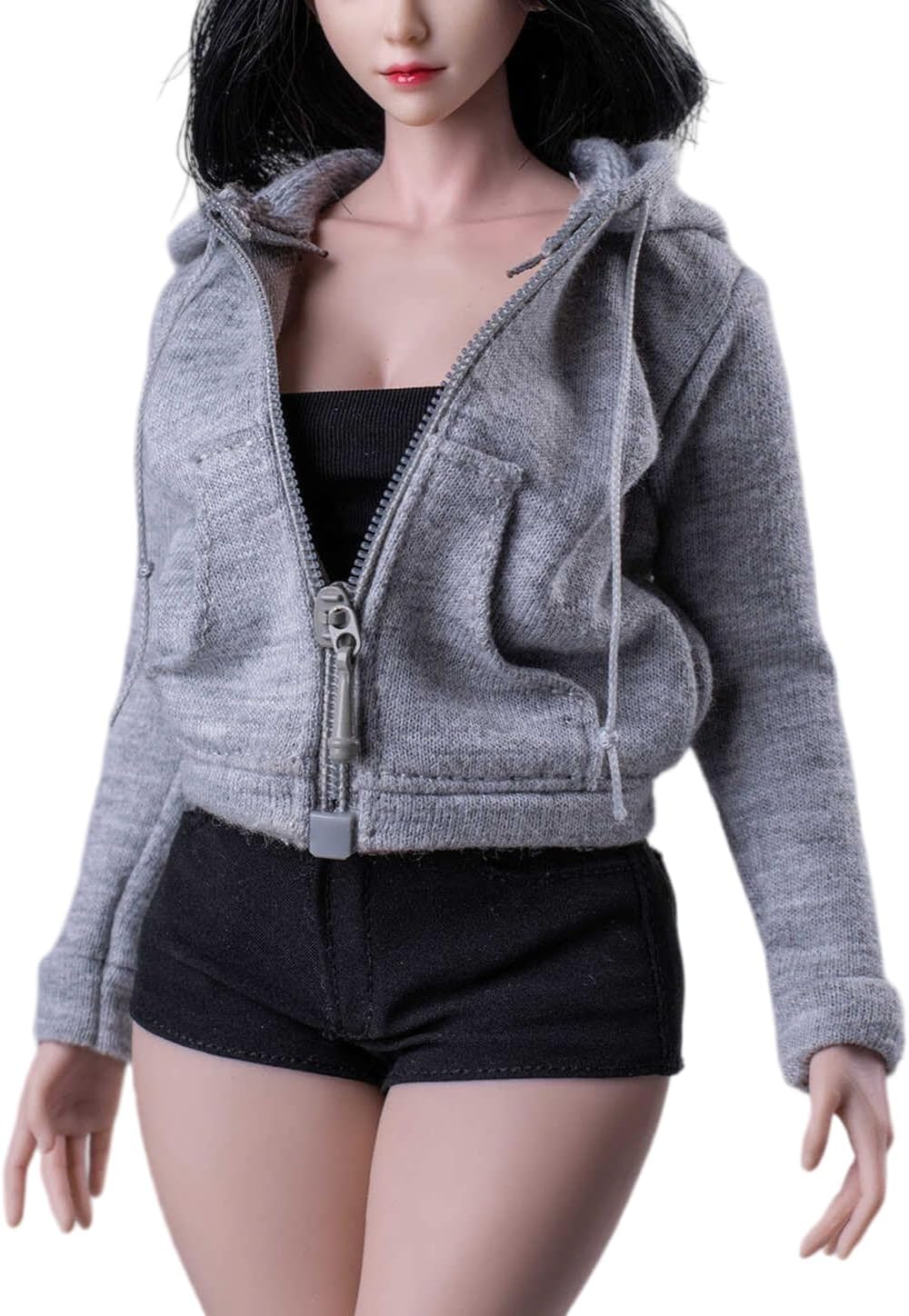 1/6 Scale Female Clothes,Female Zipper Hoodie Coat Top Clothes for 12inch PH TBL JO Worldbox Action Figure (Gray)