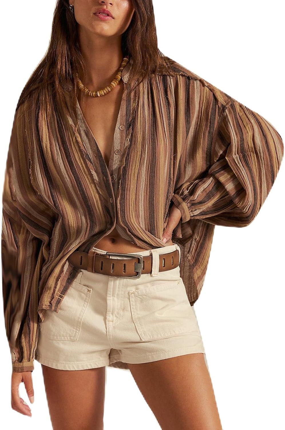 Women Front Button Down Vintage Plaid Striped Batwing Blouse Shirt Y2k Long Sleeve V Neck Gingham Crop Tops