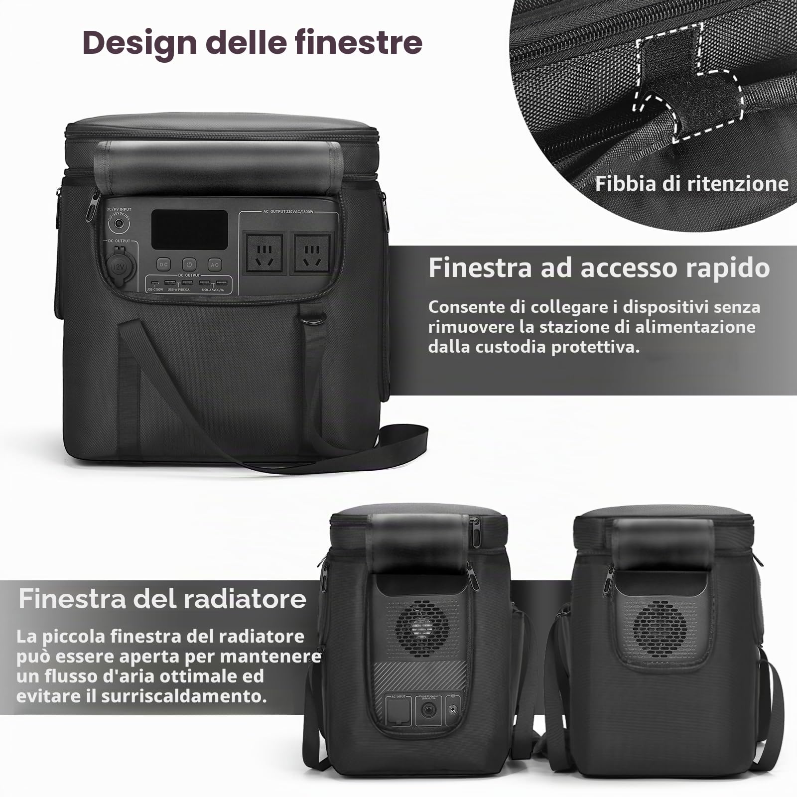 Borsa da trasporto Bluetti AC180, custodia nera per centrale elettrica portatile, cavo di ricarica e accessori