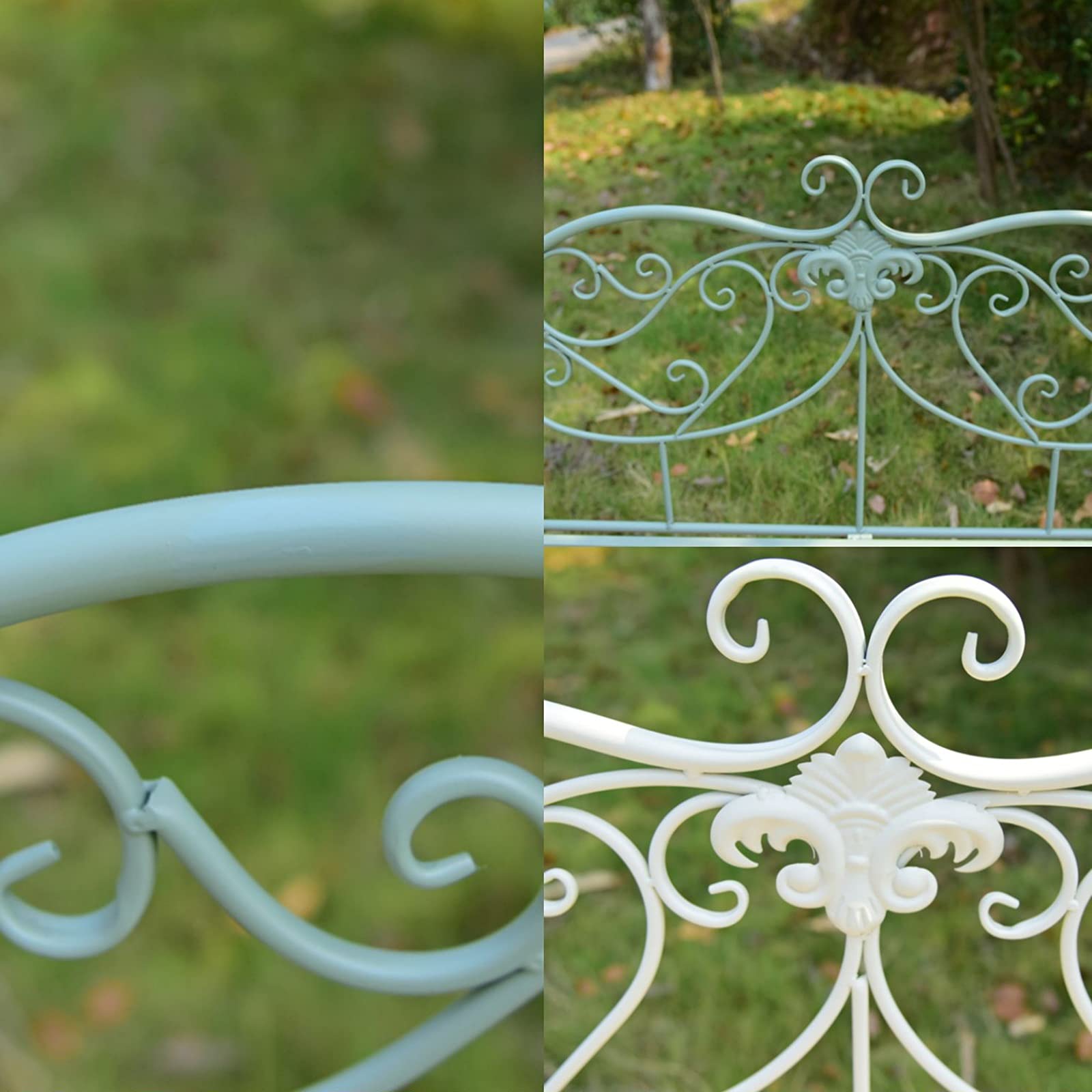 Panchina da giardino con schienale decorativo in ghisa, doppio sedile per patio, cortile e balcone